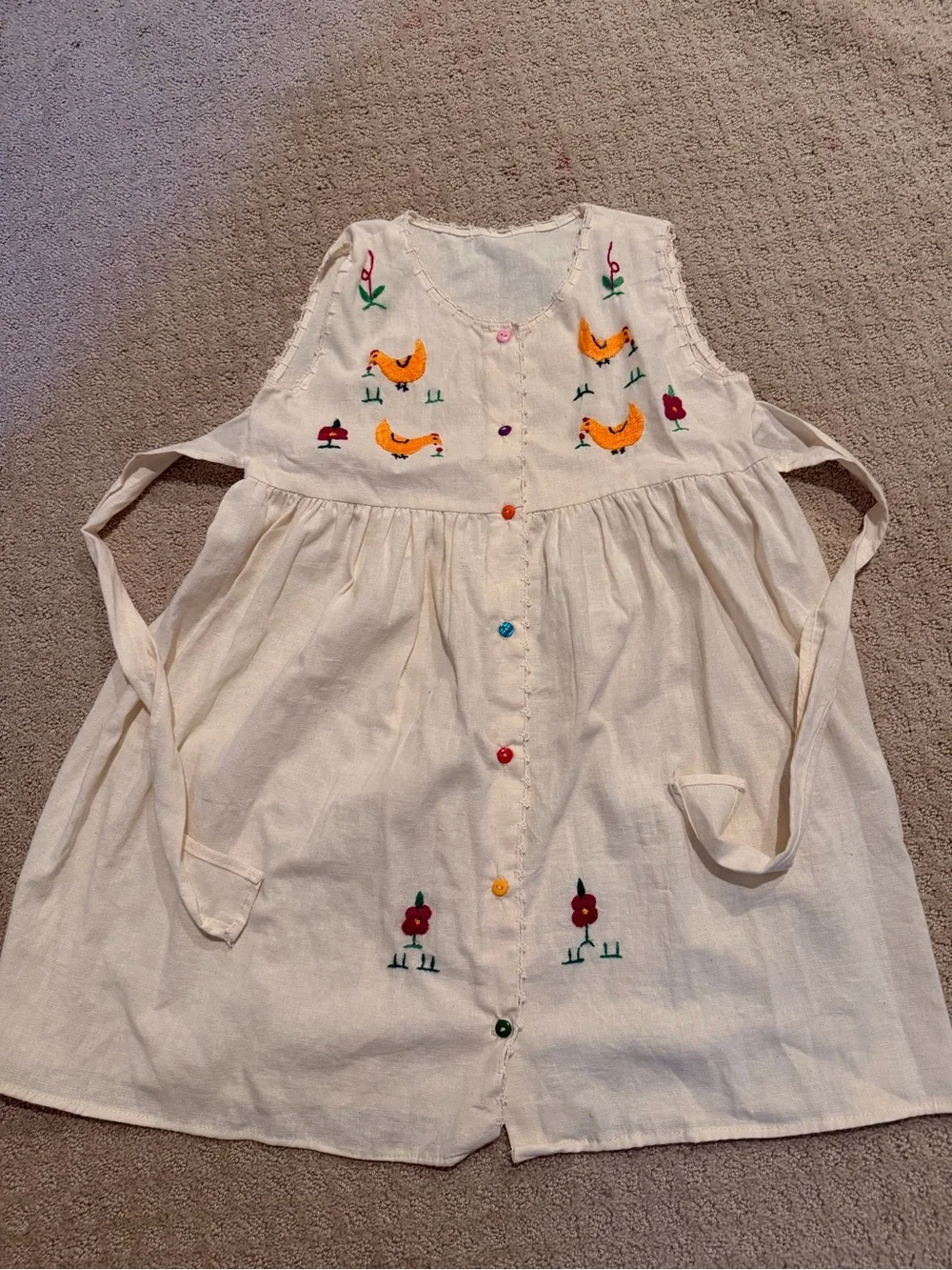 Cream Embroidered Girls' Button-Front Dress Top